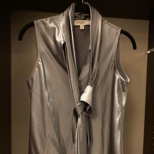 Metallic grey silk sleeveless top